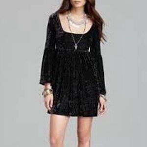 Free People Black Velvet Fit & Flare Dress | Long Sleeve Empire Waist |